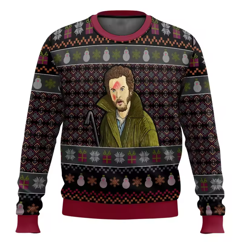 Merry Christmas alone at home Ugly Christmas sweater cartoon animation Men's pullover 2026 fashionable couple shirts Sweatshirt - Image 26