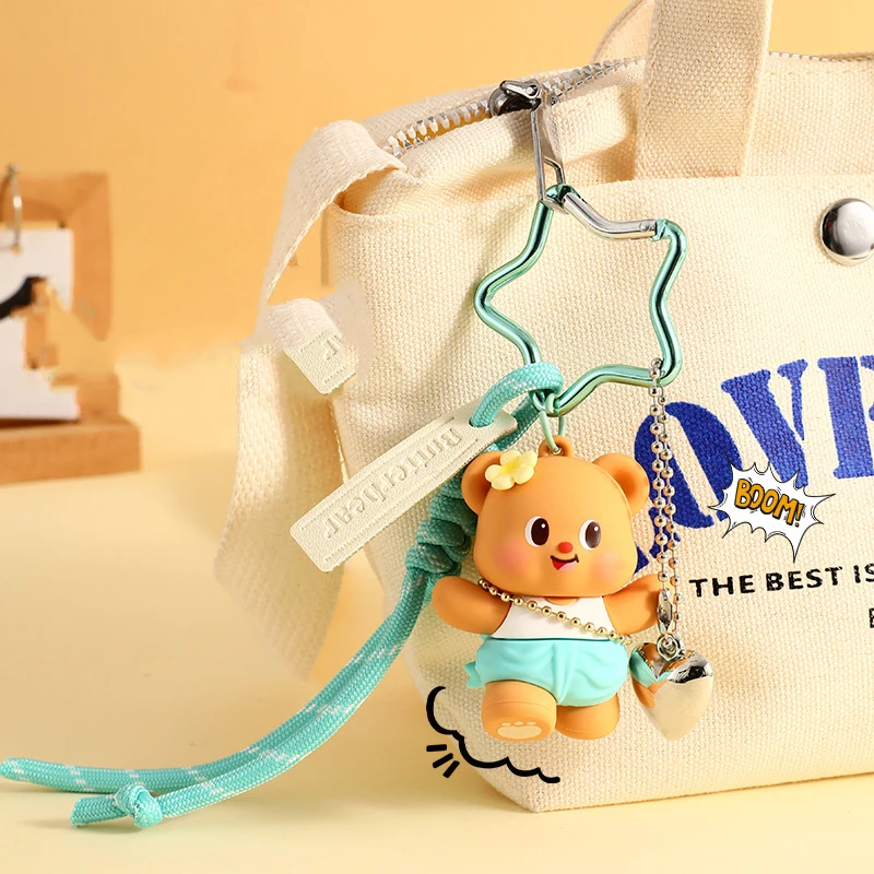 Cartoon Swimming Ring Seaside Holiday Butter Bear Key Chain Cute Durian Pendant Street Beauty Cream Bear Pastry Chef Keychains
