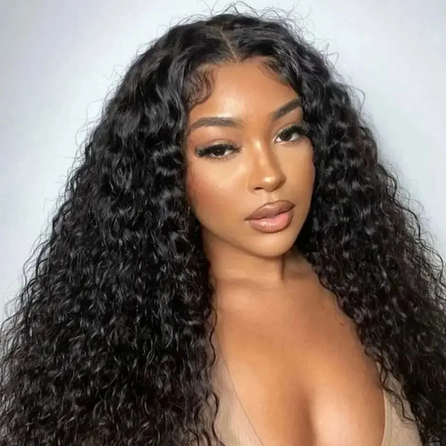 40 inch Black curly 13x6 hd lace frontal wig deep water wave human hair 100% brazilian choice for women cheap on sale clearance