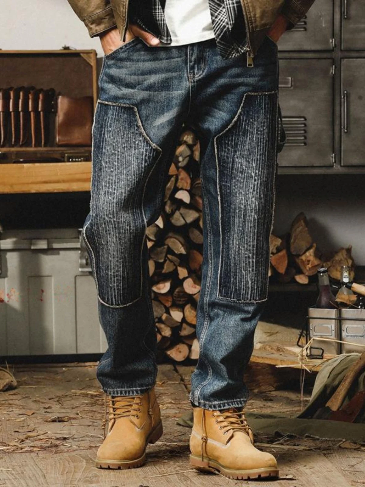 

Американские тяжелые джинсы, мужские свободные прямые классические джинсы в стиле ретро с талией, рабочая одежда, длинные брюки, весна-осень Sle