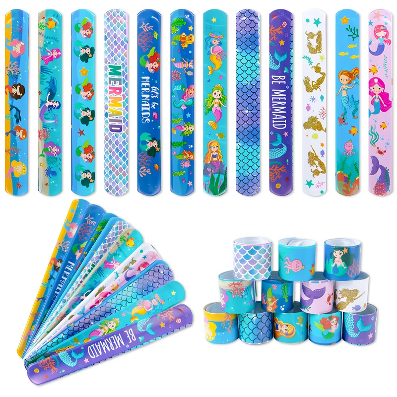 10pcs Cartoon Birthday Party Clap Circle Toy Kids Birthday Party Slap Bracelet Mermaid Dinosaur Unicorn Theme Party Gift