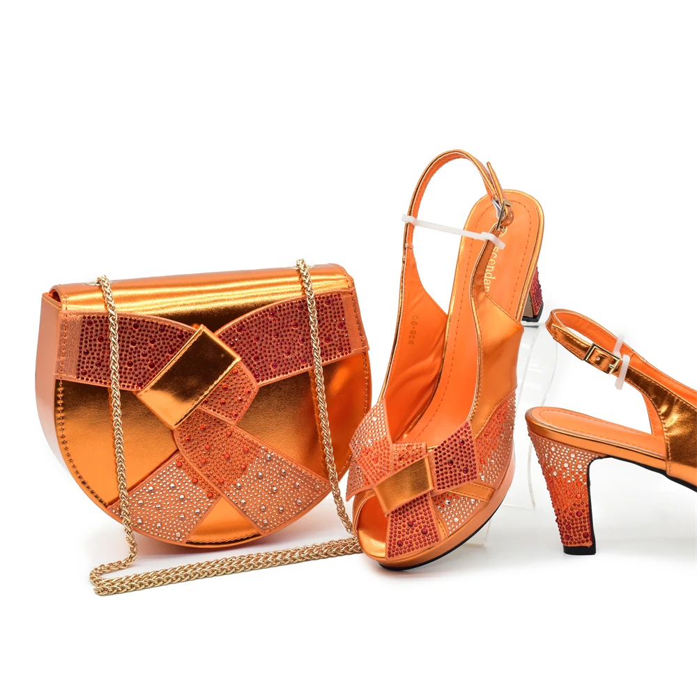 doershow High Quality African Style Ladies Shoes And Bags Set Latest orange Italian Shoes And Bag Set For Party   STG1-5