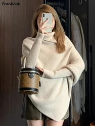 Irregular Sweaters Women Elegant Office Lady Autumn Winter Solid Turtleneck Long Sleeve Classic Stylish Korean Style Temperament