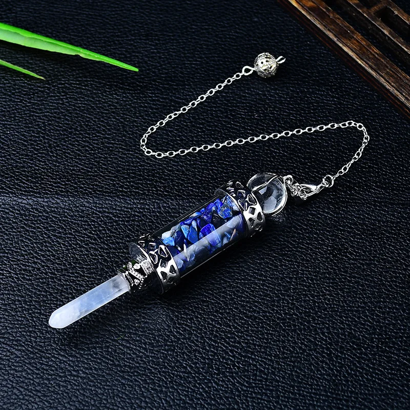 7 Chakras Pendulums Divination Dowsing Glass Wishing Bottle Natural Stone Pendant Hexagonal Clear Quartz Pendulum Pendulos X247