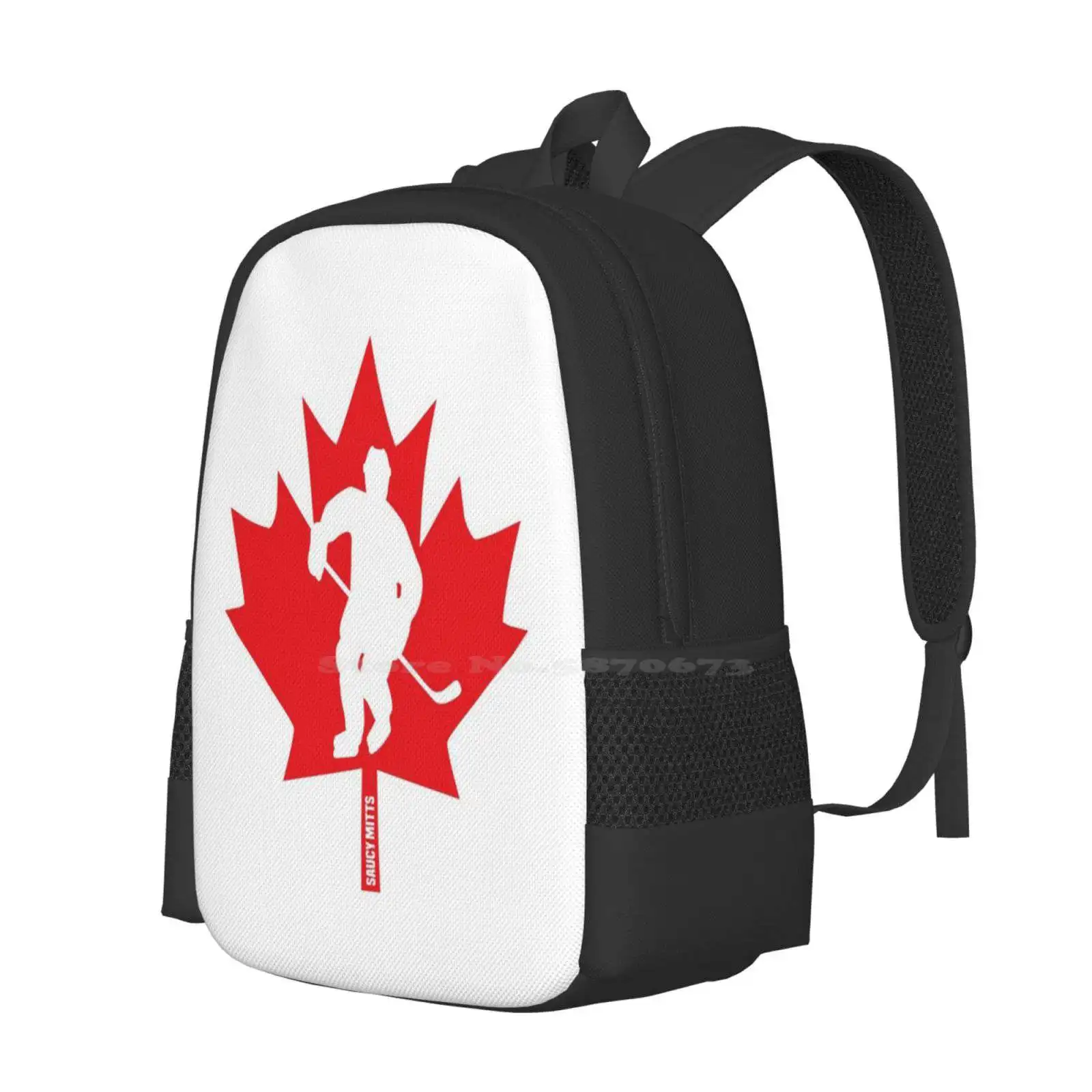 Mochilas escolares de hoja de arce para jugador, mochila para portátil de viaje, Hockey sobre hielo, manoplas de platillo de hoja de arce, jugador canadiense