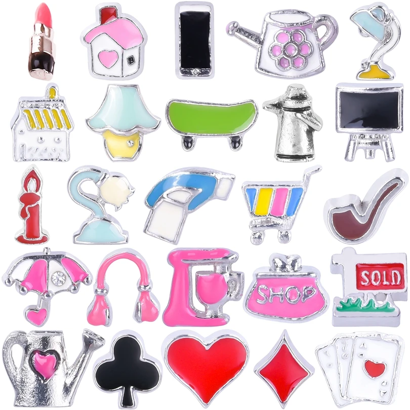 20Pcs/Lot Mini Tool Desk Lamp Earphone TV Skateboard Shopping Cart Playing Cards Floating Charms Handmade Jewelry Accessories