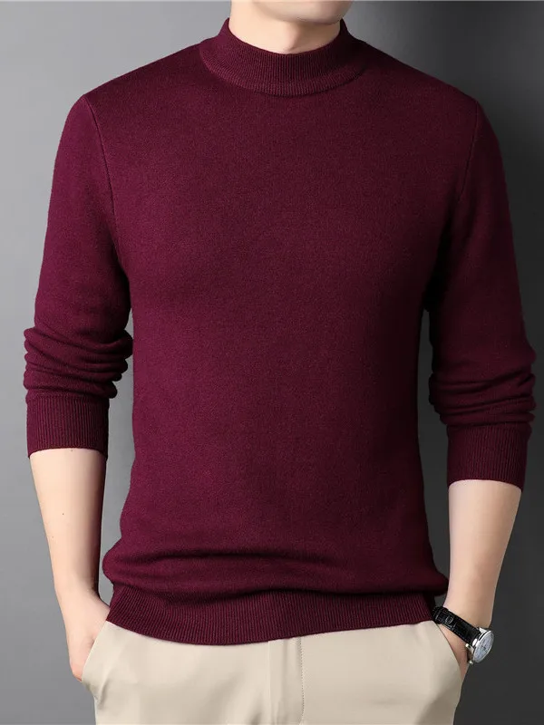 

Облегающий трикотаж, мужской свитер с высоким воротником, однотонная базовая пряжа для молодых мужчин, модная весна-осень-зима