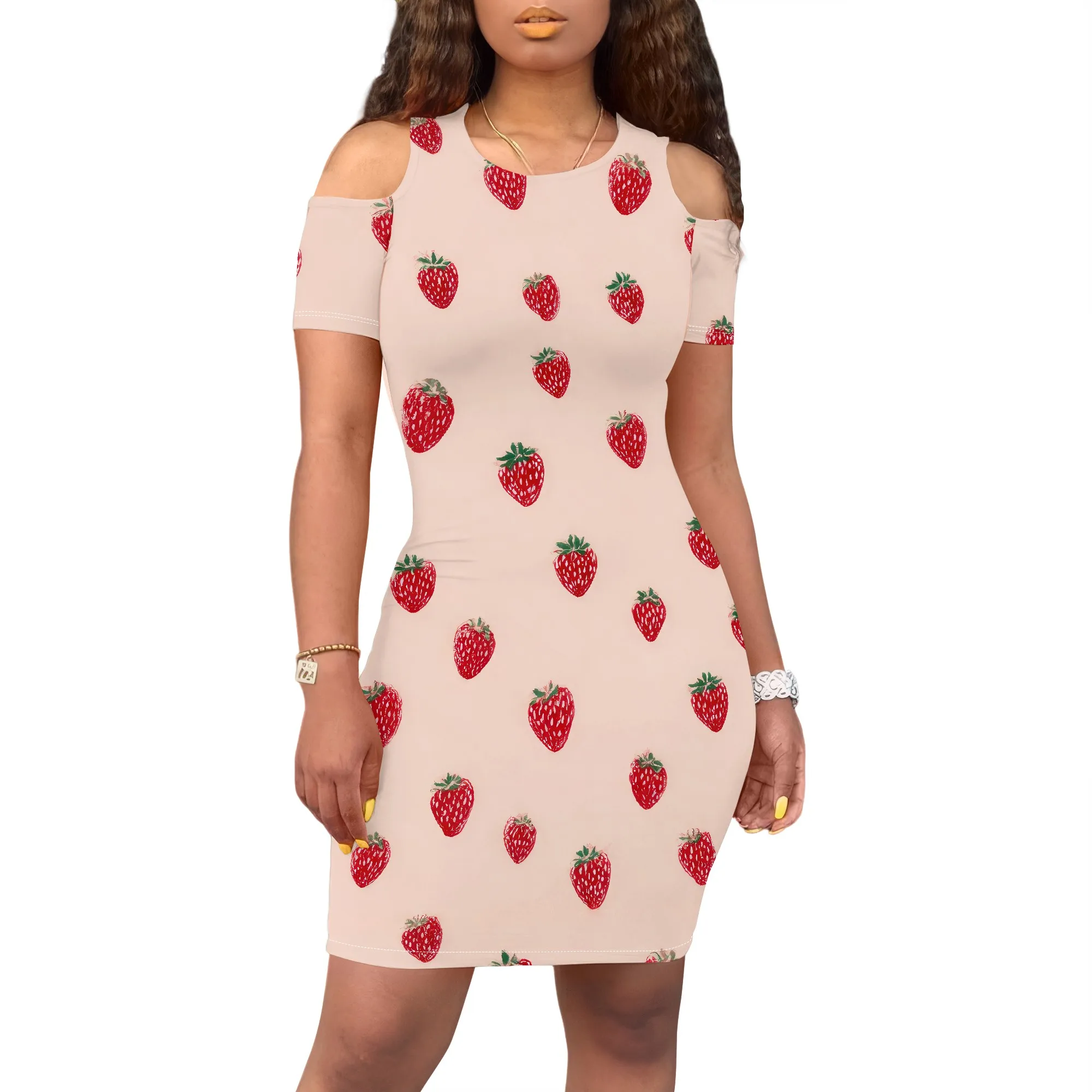 Zomer off-shoulder jurken voor dames Zomer ronde hals korte mouw casual knielengte T-shirt uitgaan jurken