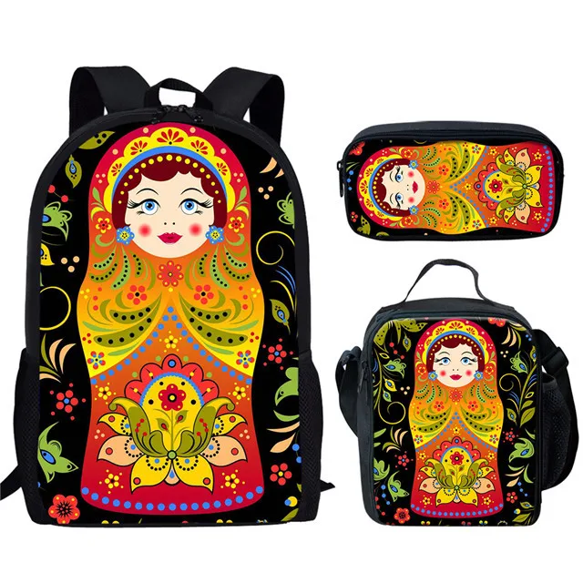 

Harajuku Novelty Cool Russian dolls 3D Print 3pcs/Set pupil School Bags Laptop Daypack Backpack Lunch bag Pencil Case