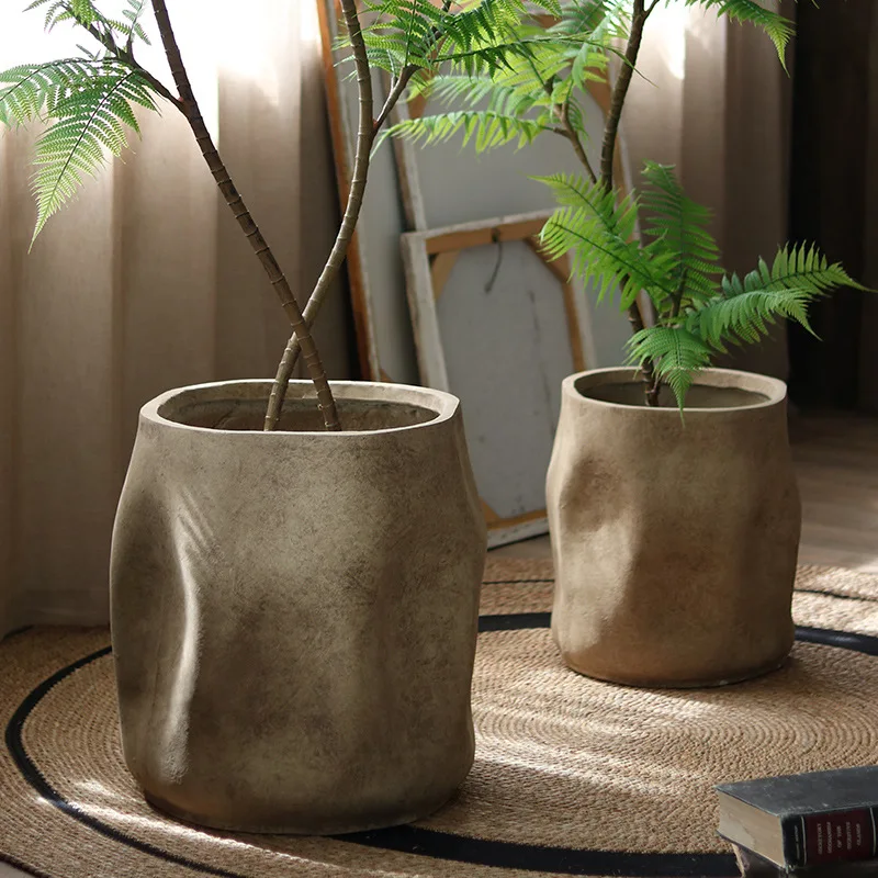 

Creative Irregular Floor Magnesium Mud Flower Pot Art Mall Living Room Wholesale Direct Sales Large Green Plant Pot Nordic Style