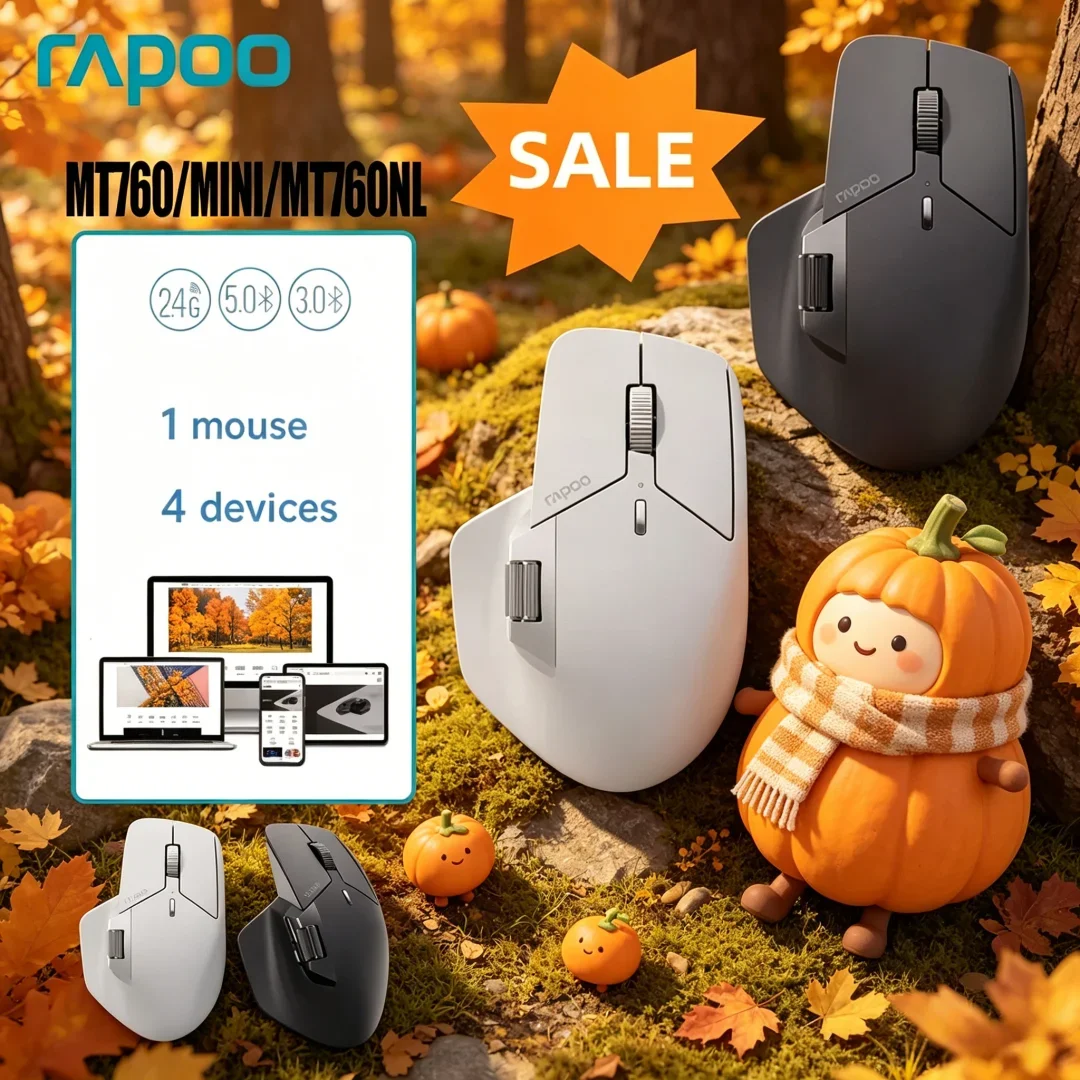 

2026 Rapoo MT760 Mini Rechargeable Multi-mode Bluetooth Wireless Mouse Ergonomic 4000 DPI Support Up to 4 Devices – Premium
