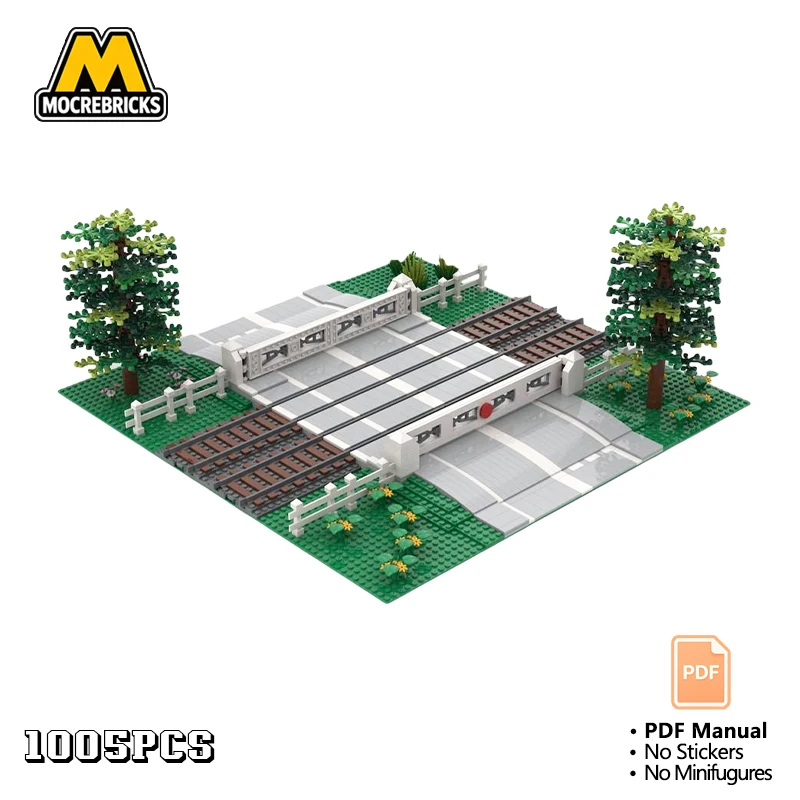 MOC City Train Railway Level Crossing Barrier Gate Railroad Track Scene Accessories DIY Building Blocks Bricks Toys Gift