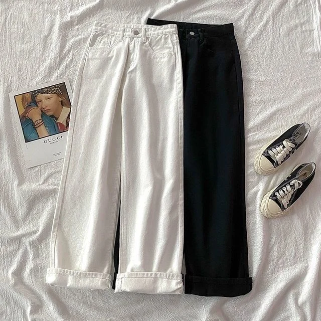 

High Waist Loose Straight Leg Jeans Women's Spring New Sle Slimming Korean Version White Wide Leg Pants Drapey Long Trousers