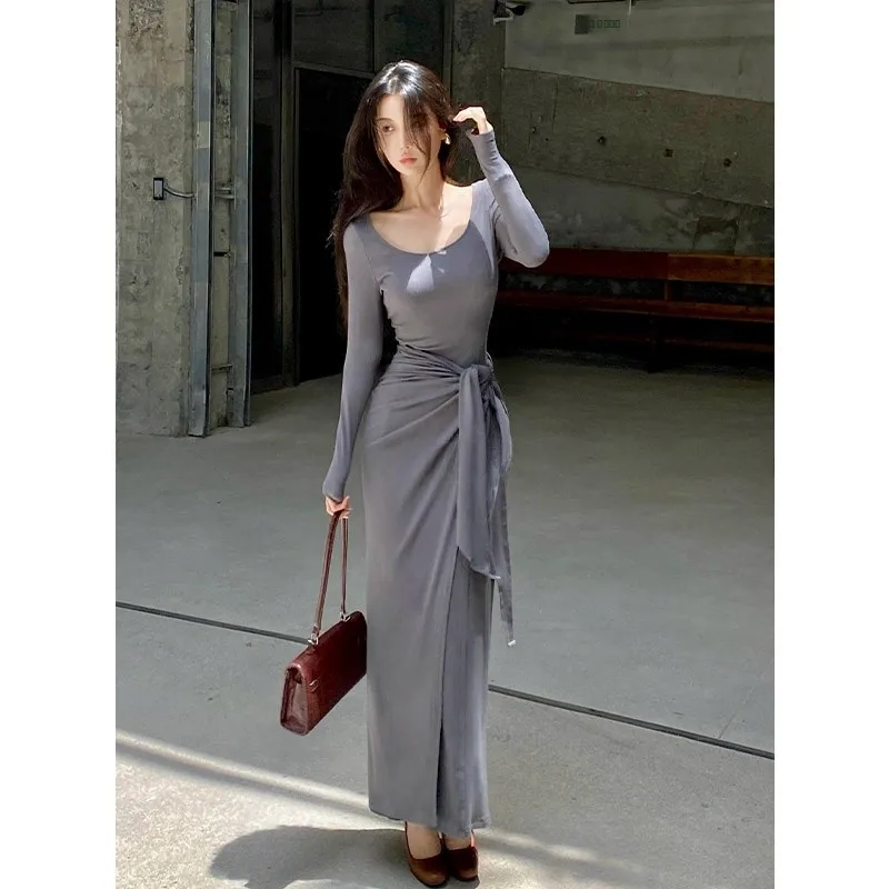 

Оригинальное платье RoseFang с длинным рукавом, круглым вырезом, приталенное, с завышенной талией, А-силуэт, для осеннего сезона, повседневное женское платье