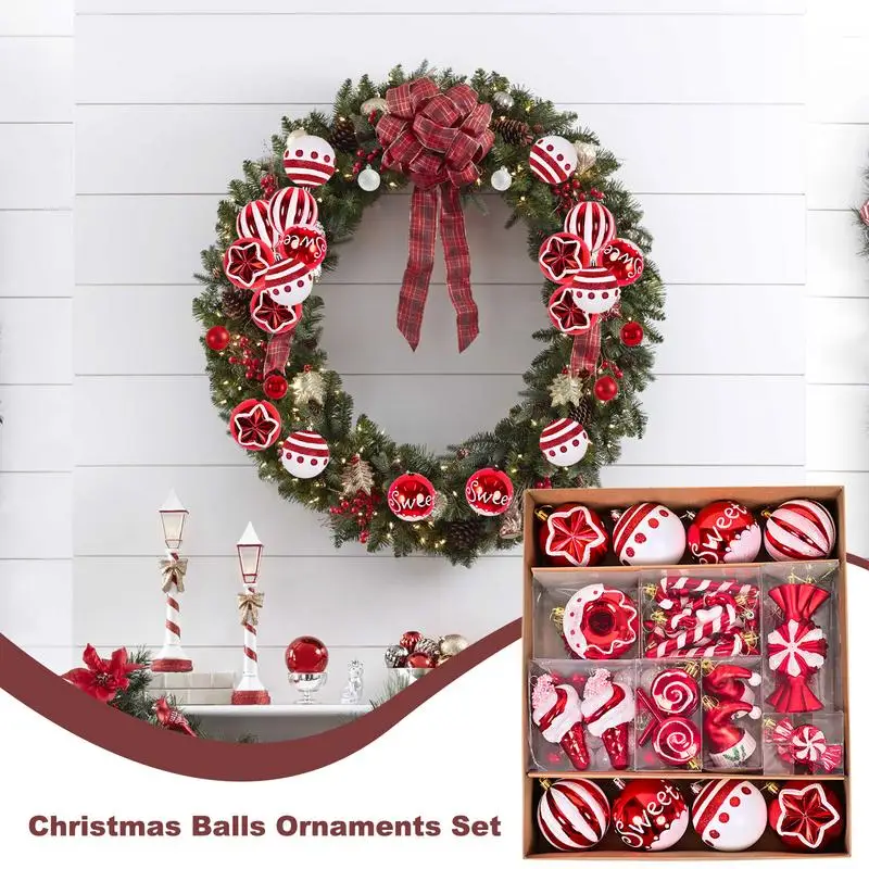 

Рождественские шары, набор украшений, мультяшные красные и белые елочные украшения, 78X, праздничные дверные украшения, забавный домашний декор для окон, дверей