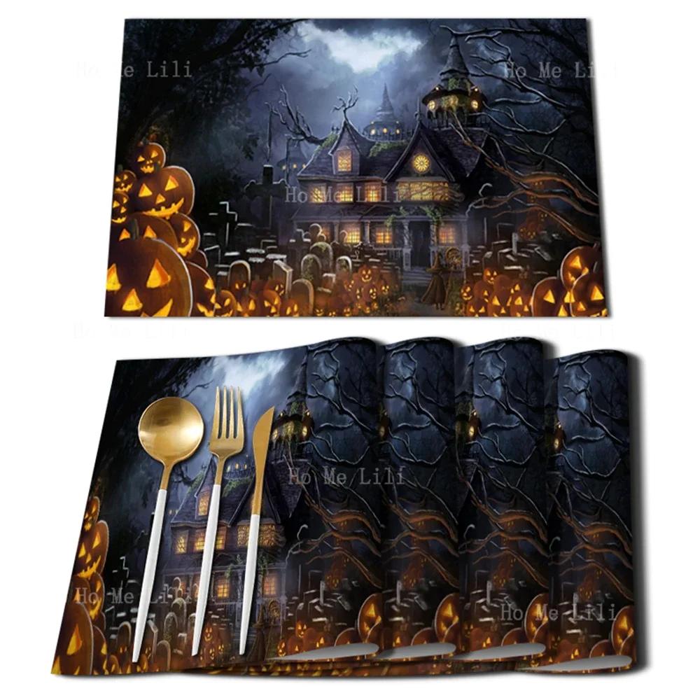 Halloween House Jack O 'Lantern Decorated Jack-O-Lantern Hippie Placemat For Tabletop Decor