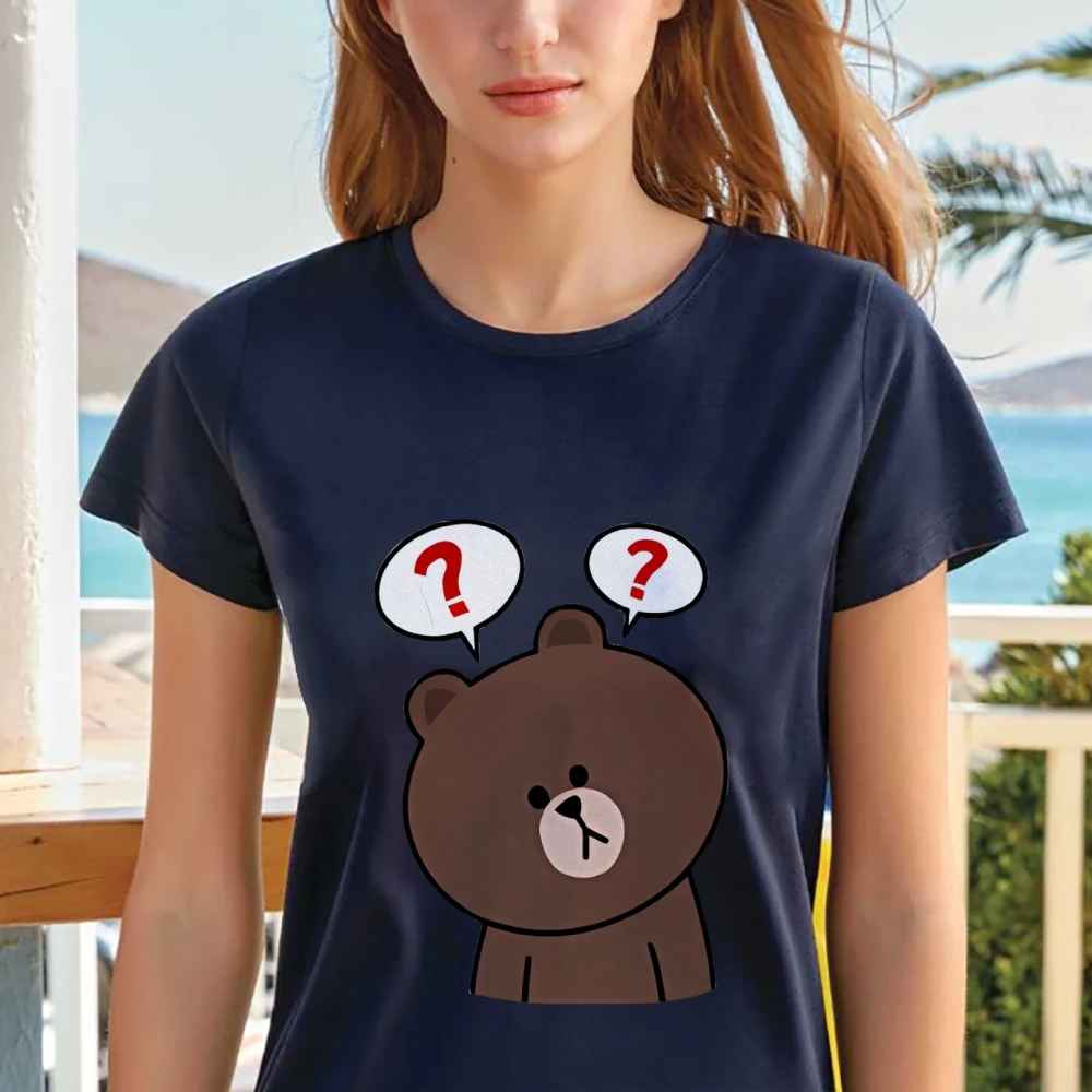 

Бежевая футболка унисекс, графический принт Confused Bear, игривый мем-дизайн, повседневная футболка с короткими рукавами, модная уличная футболка