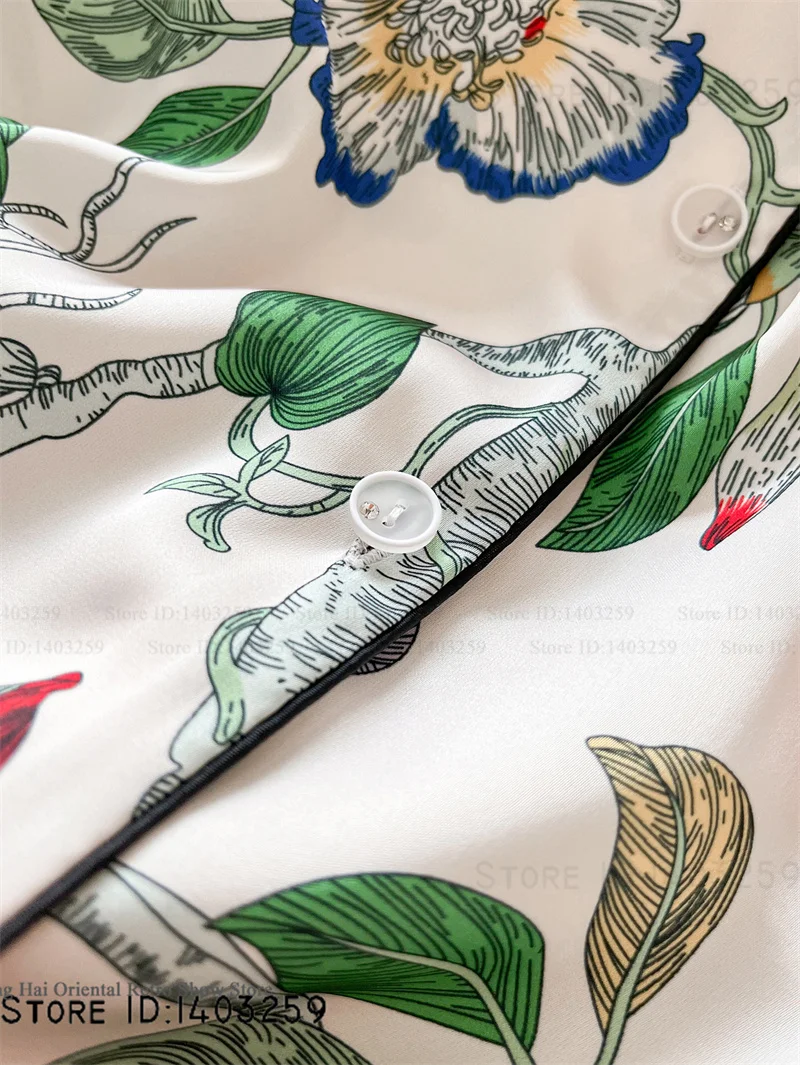 حريري الساتان النساء ملابس خاصة 2 قطعة منامة مجموعة طباعة زهرة الملابس الداخلية الحميمة منامة دعوى الربيع الصيف ملابس نوم جديدة المتسكعون #4