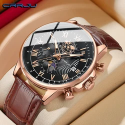 CRRJU Watch Fashion Business Quartz Watch Sun, Moon and Star Multifunctional Luminous Waterproof Father's Day Gift