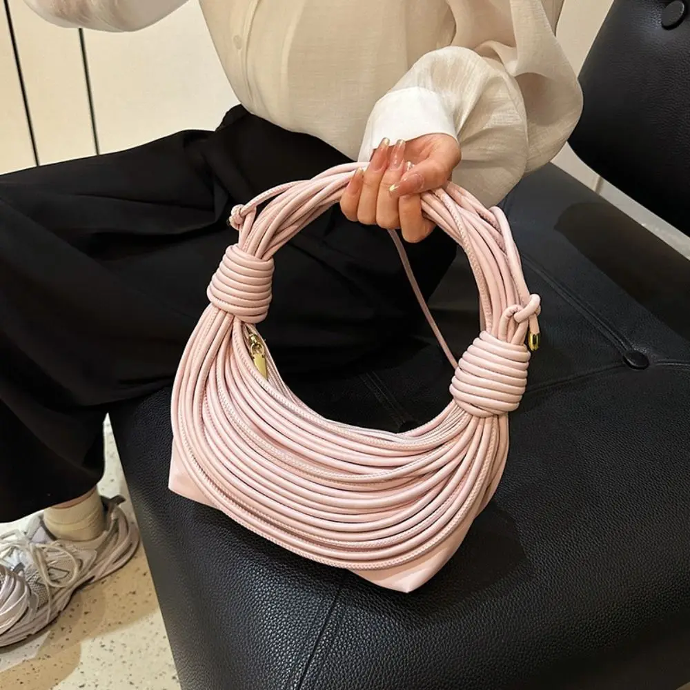 Cool Half-Moon Bag Handwoven Noodle Bag PU Rope Knotted INS Shoulder Bag Portable Korean Style Fashion Underarm Bag Outdoor