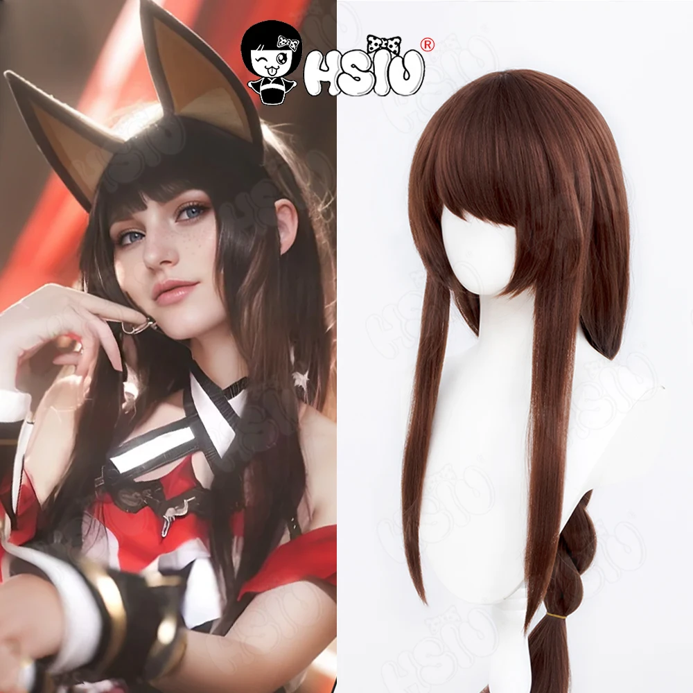 LoL Ahri Cosplay Wig HSIU 90CM dark brown long hair Synthetic Wig the Nine-Tailed Fox cosplay Game League of Legends Cosplay Wig