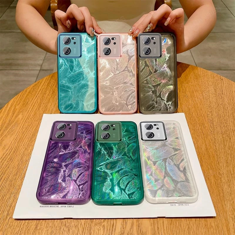 For Xiaomi Mi 13t Pro 13 T 12 Lite 12x 12t 11t Glitter Feather Pattern Silicone Soft Case Mi13t Mi12t Mi11t Mi13lite Back Cover