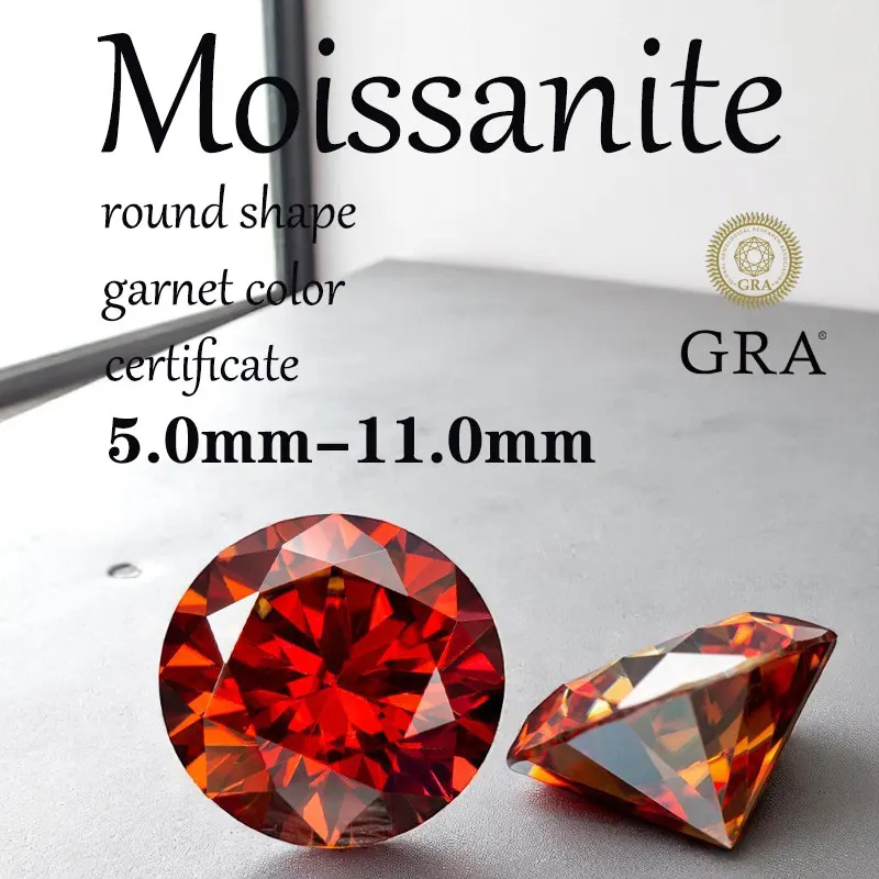 

Round Cut Moissanite Garnet Color Shiny Quality Advanced Jewelry Rings Earrings Making with Certificate Factory Wholesale Price