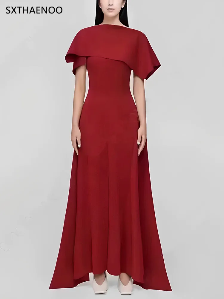 

SXTHAENOO Elegant Long Waist-Cinching Dress Floor-Length Women's A- Line Skirt Lightweight Luxury Hostess Dress Large Hemline