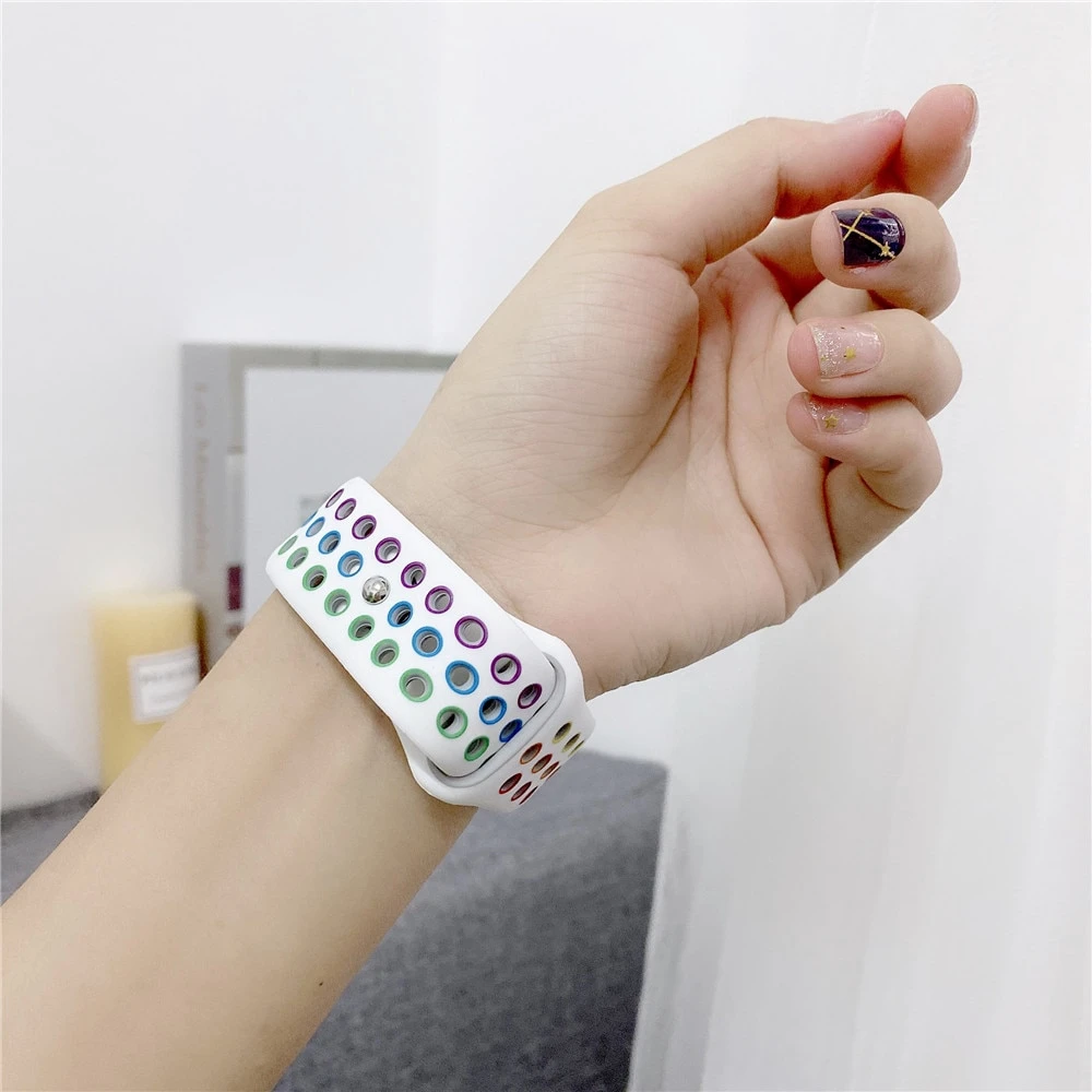 ชุดนาฬิกา Apple 6/SE/5/4/3/2/1 Breathable สายรุ้งสีสันซิลิโคนสำหรับ iwatch 40มม.44มม.38มม.42มม.