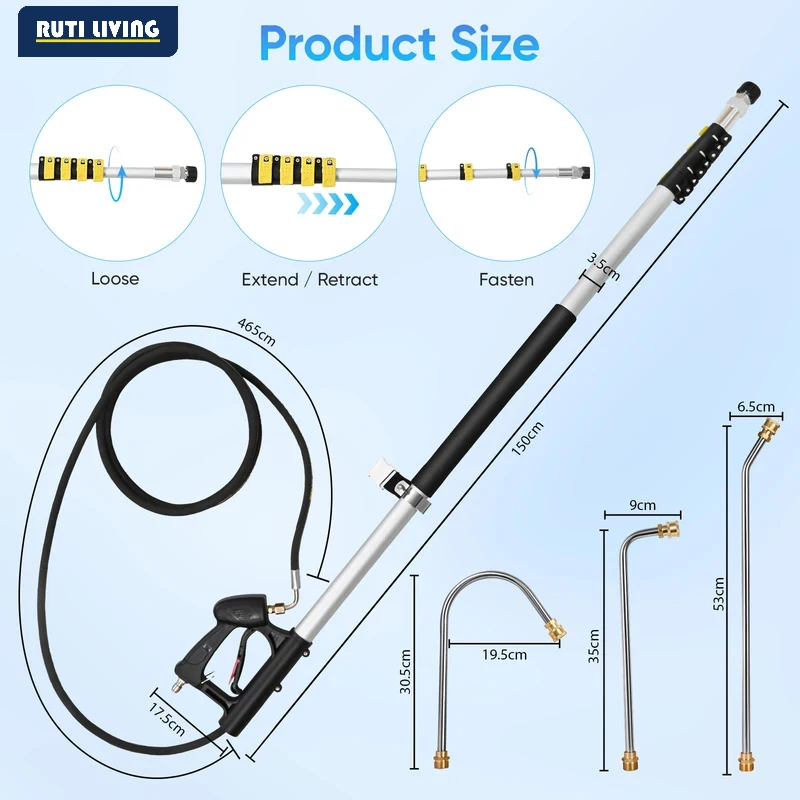 1.5-7.3m Washer Telescoping Wand 21 ft 4000 psi Telescopic with Power Washer Extension Wands 7 Spray Nozzle