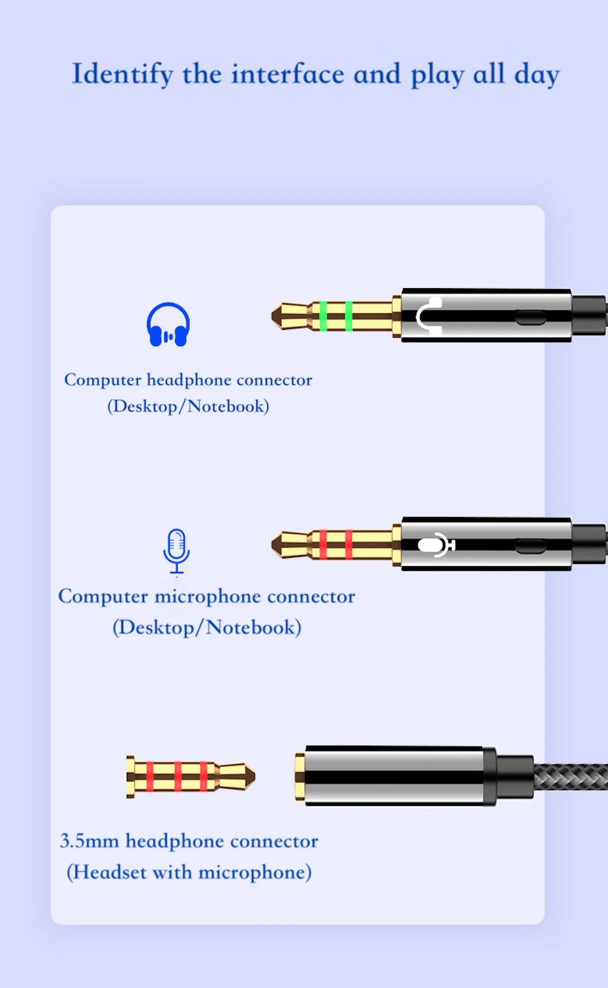 0.25m 0.5m 1m 3.5 mm stereo mini jack 1 Female to 2 Male Y Splitter Earphone to PC Computer Audio Cable for earphone to Computer