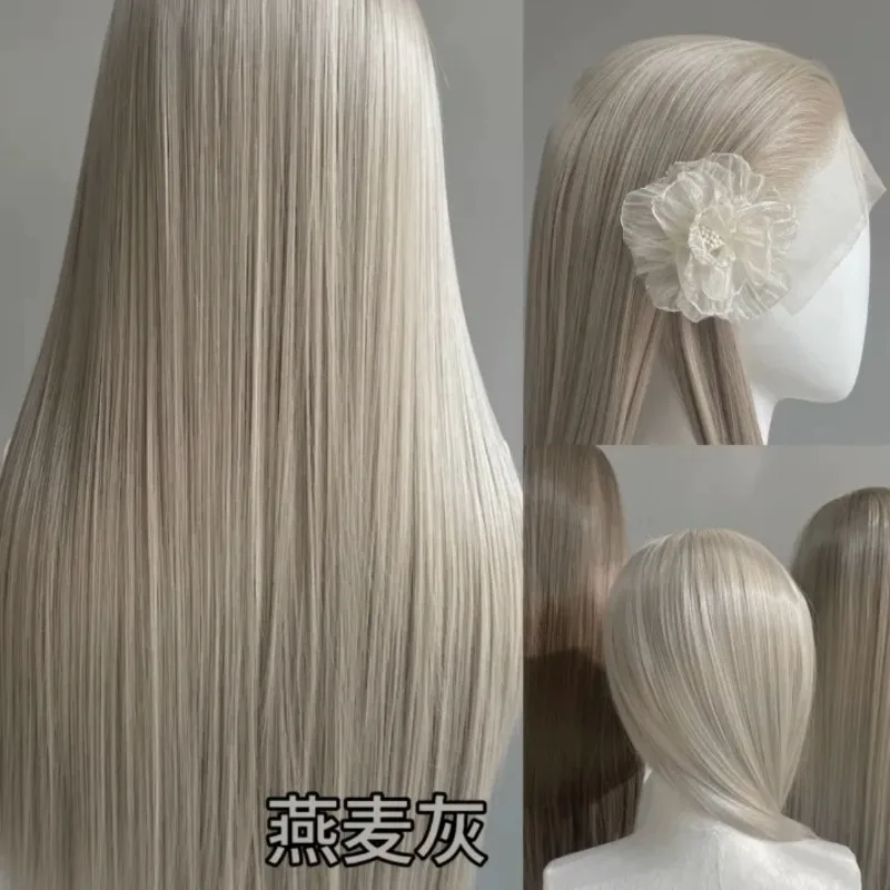 Everbright Store Universal Cos Gray White Large Swatch 13 × 4 Hand Hook Lace High Temperature Silk Wig Hair Embryo