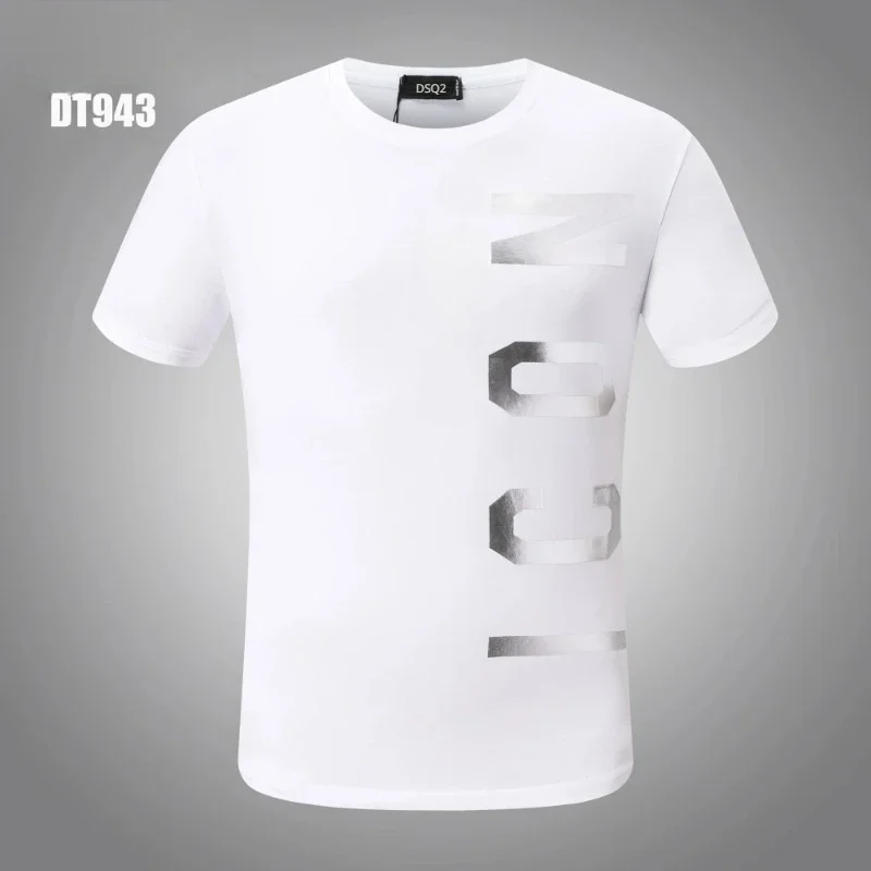 Light Silver Letter Dsq2 Men Short Sleeve Casual  Shirts Mens Slim Fit T-shirt Gym ICON T-shirts Breathable Tee Tops M-XXXL