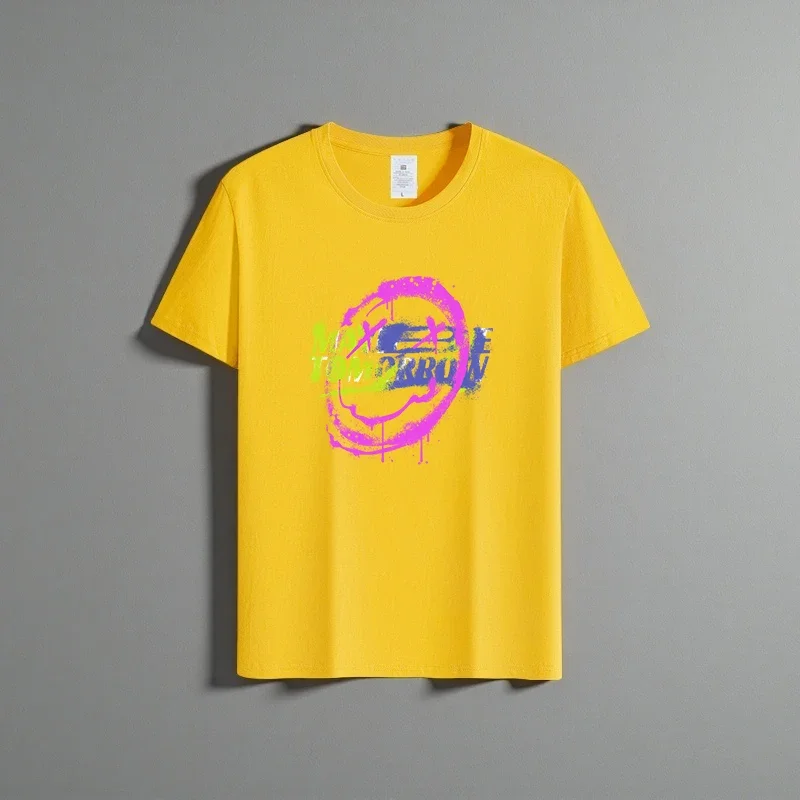 

Summer new unisex versatile pure cotton T-shirt fashionable casual round neck top breathable loose fit print short sleeved shirt