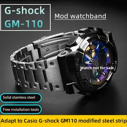 GM110 Metal Strap For Casio G-shock Gm-110 Stainless Steel Strap 16mm Men's Modified Quality gm110 Steel Chain Gold Black Silver