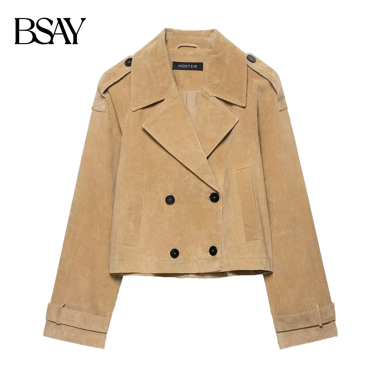 

BSAY Autumn New Product Women's Wear 2025 French Commuting Style Flip Collar Long Sleeve Short Windbreaker Jacket