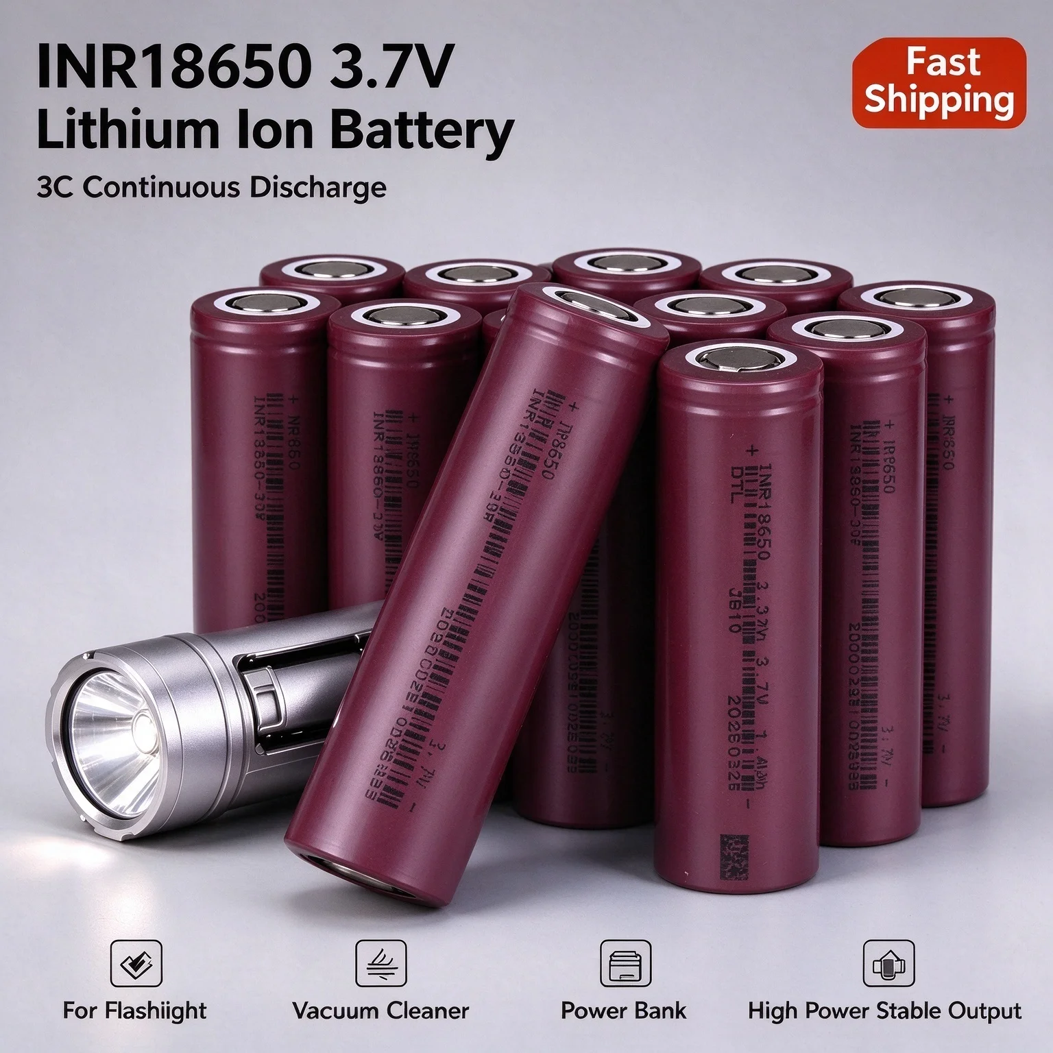1PCS-20PCS INR18650 A Grade Rechargeable Lithium-ion Battery 3.7V 2000mAh High Capacity Cell for Flashlights,Power Tools