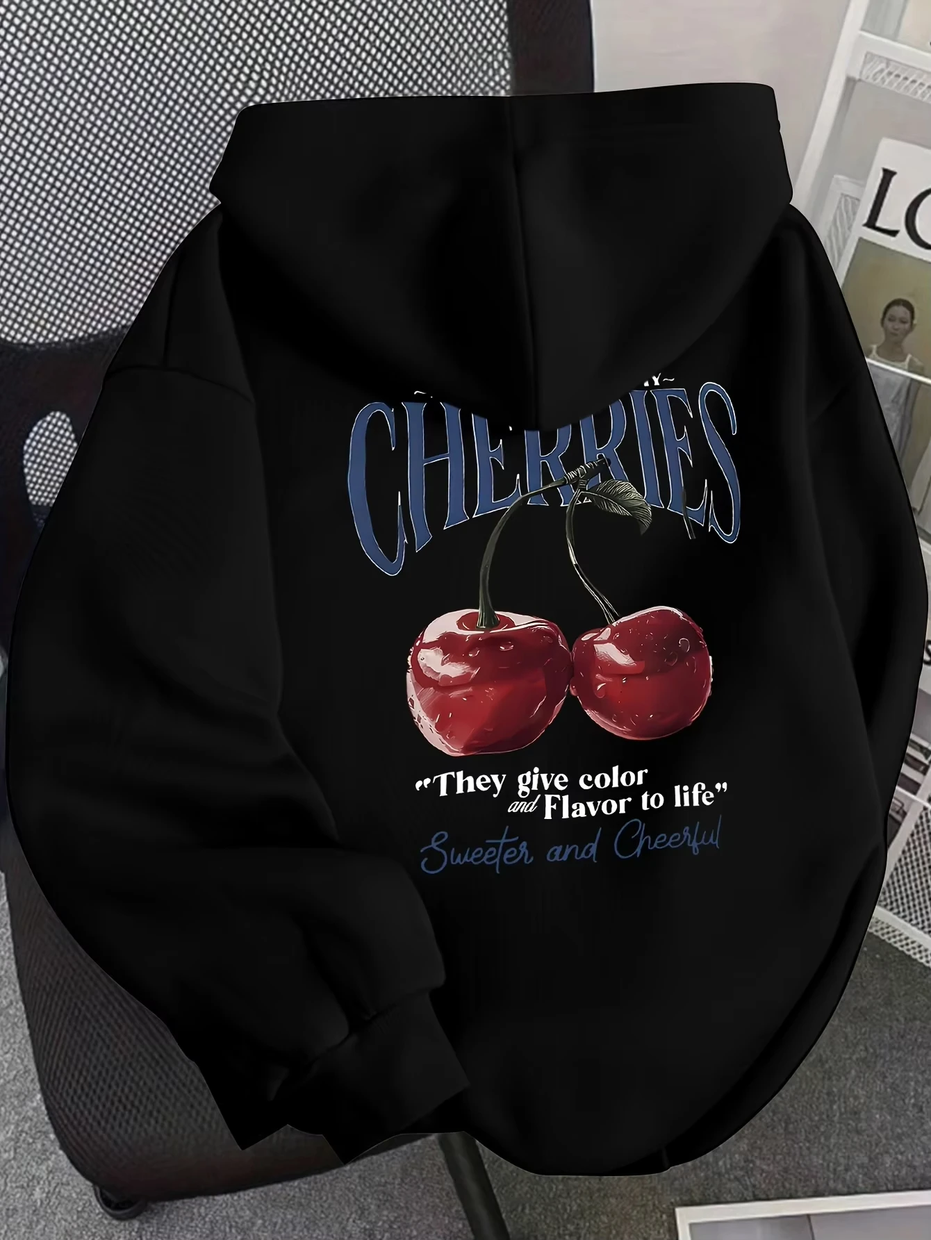 2026 new Hoodie Women's Cherry Print Hooded Sweatshirt Oversized Casual Pullover with Cherry Graphic Hoodies Hip Hop