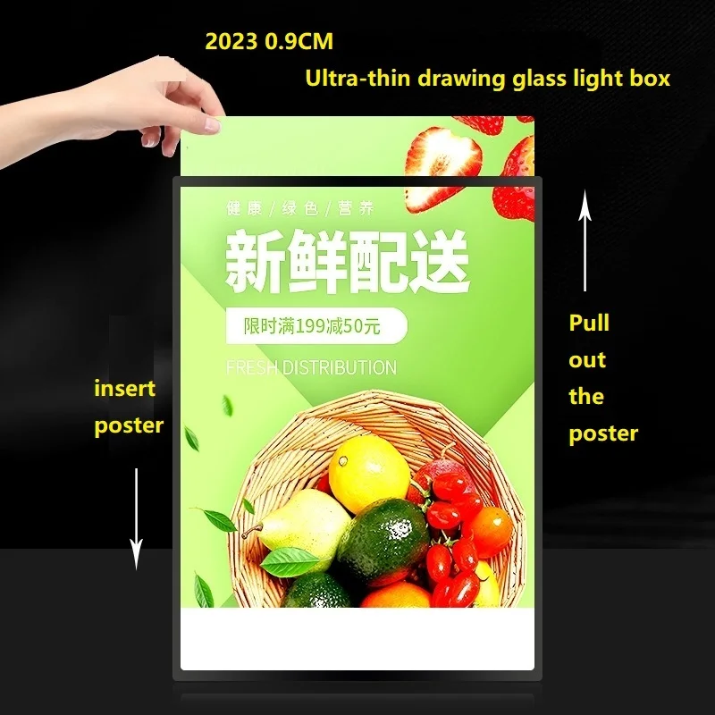 2023 New A4 Light Box LED Drawing Ad Memu 0.9CM Super Thin Board Exchangable Inner Film Poster Easily HD High Bright Magic Tool