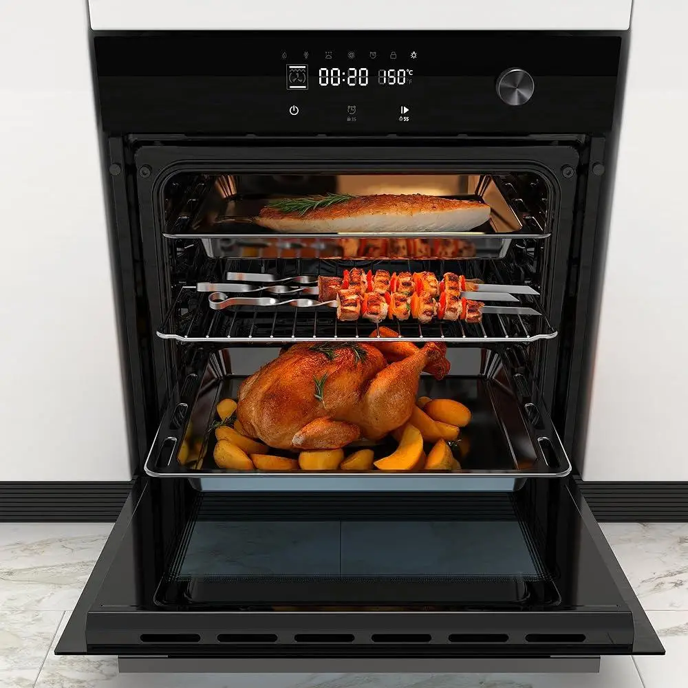 Horno eléctrico de pared de convección de 24 pulgadas, 3000W, Control de pantalla táctil, 8 funciones de cocción, puerta de vidrio extraíble de fácil limpieza