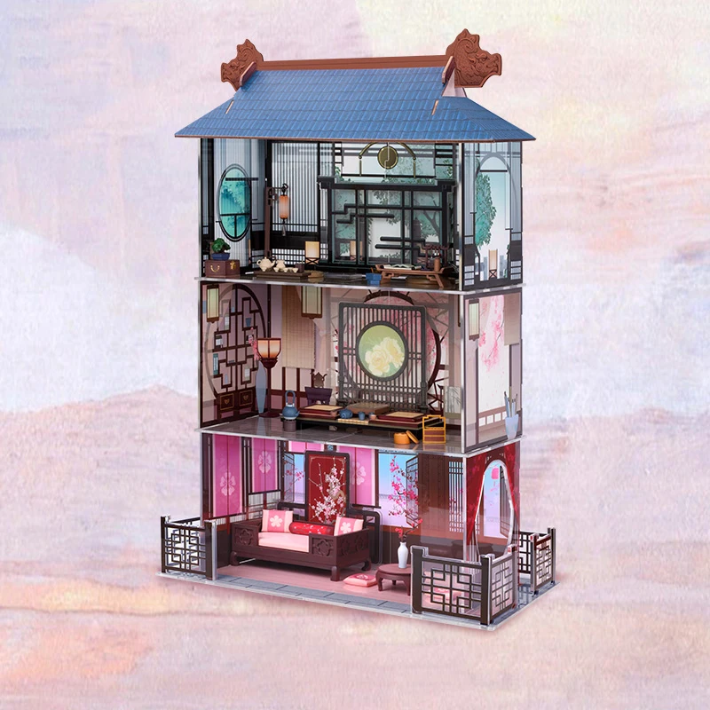 DIY Wooden Dollhouse Casa Miniature With Furniture Kit Chinese Movie Scene Doll Houses Assemble Toy for Children Christmas Gift