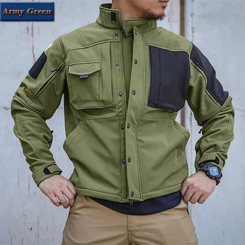 

New Soft Shell Combat Jackets Waterproof Shark Skin Tactical Sets Mens Thicken Fleece Windproof Warm Cargo Pant 2 Piece Set