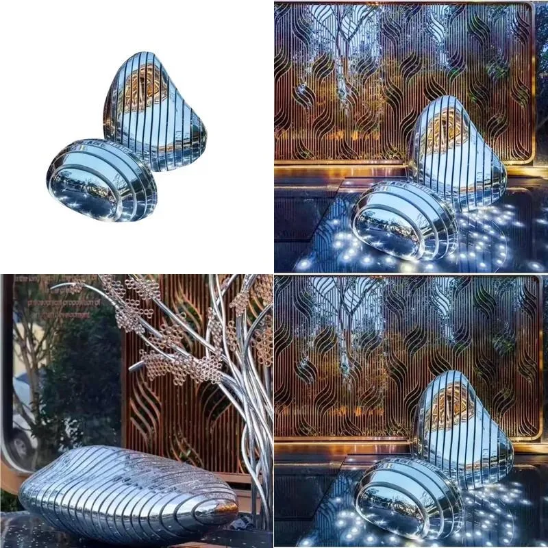 Large Stainless Steel Stone Sculpture Water Feature for Hotel Lobby Swimming Pool Landscape Decorative Floor Metal Art
