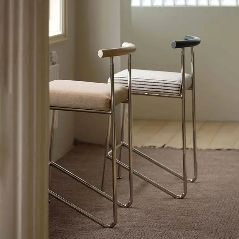 Nordic retro minimalist stainless steel high stool modern simple light luxury dining chair