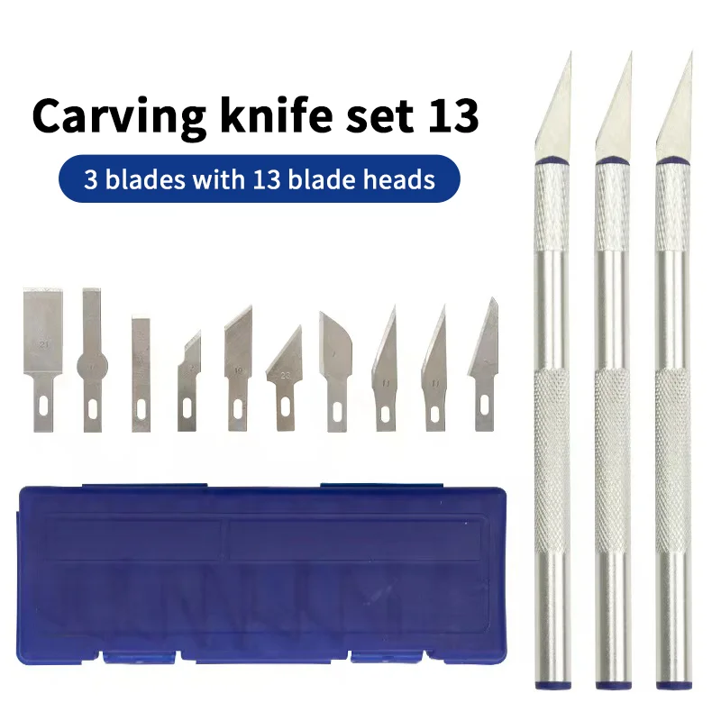 DK-1301/13 Stuks Carving Mes Ambachtelijke Sculptuur Papier Snijmes Precisie Graveerfrees Antislip Handje DIY reparatie Set