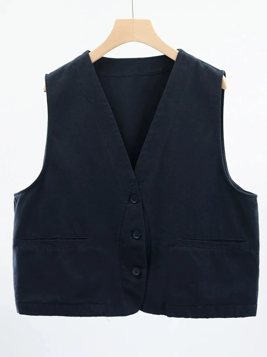 

Cotton Vest Outerwear Women's Loose Slimming V-ne Simple Design Workwear Vest Spring Autumn New Sle Casual Faion