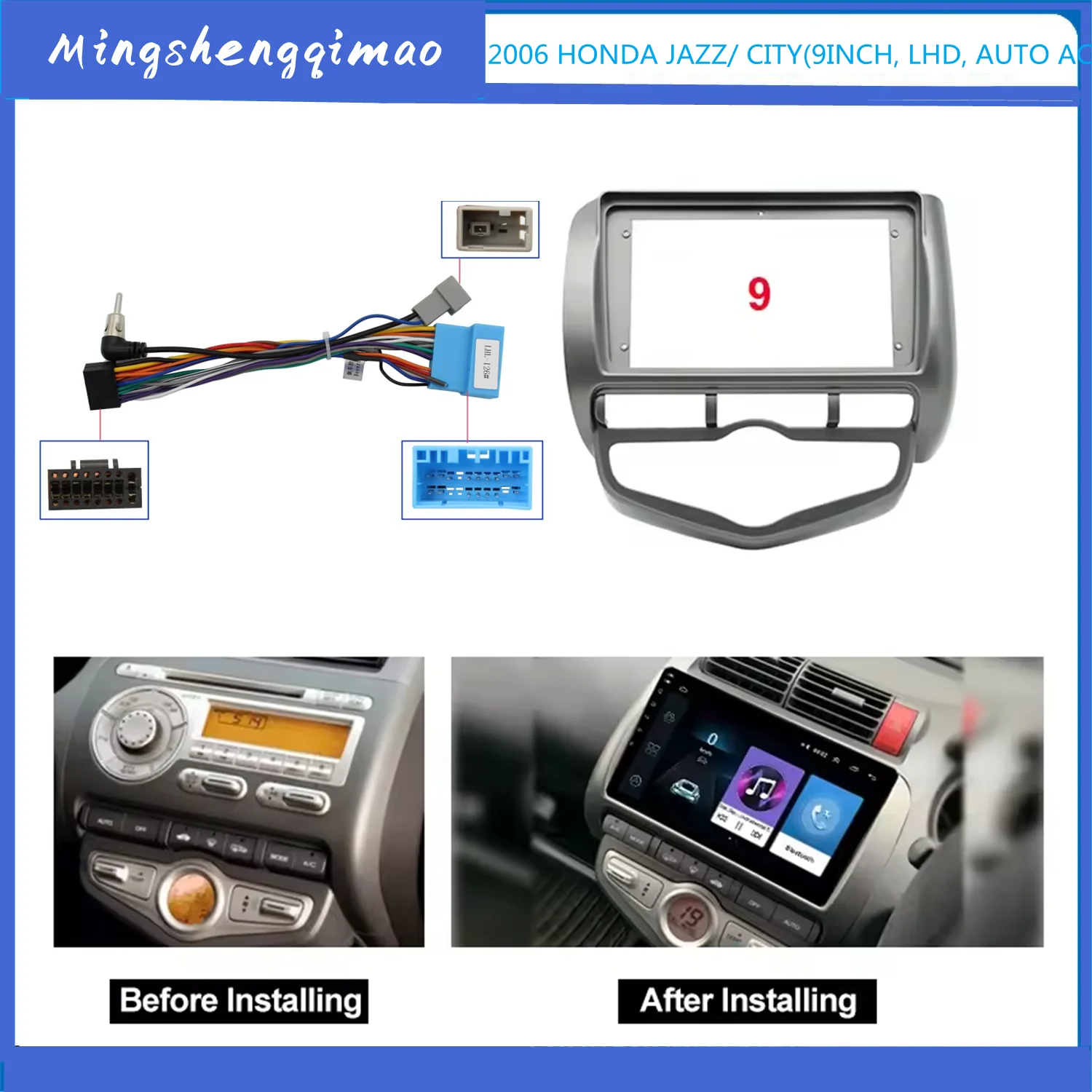 

Car 9 Inch Stereo Audio Fascia Audio DVD Panel Bezel Frame Trim Left Wheel for Honda Fit City Jazz 2002-2008