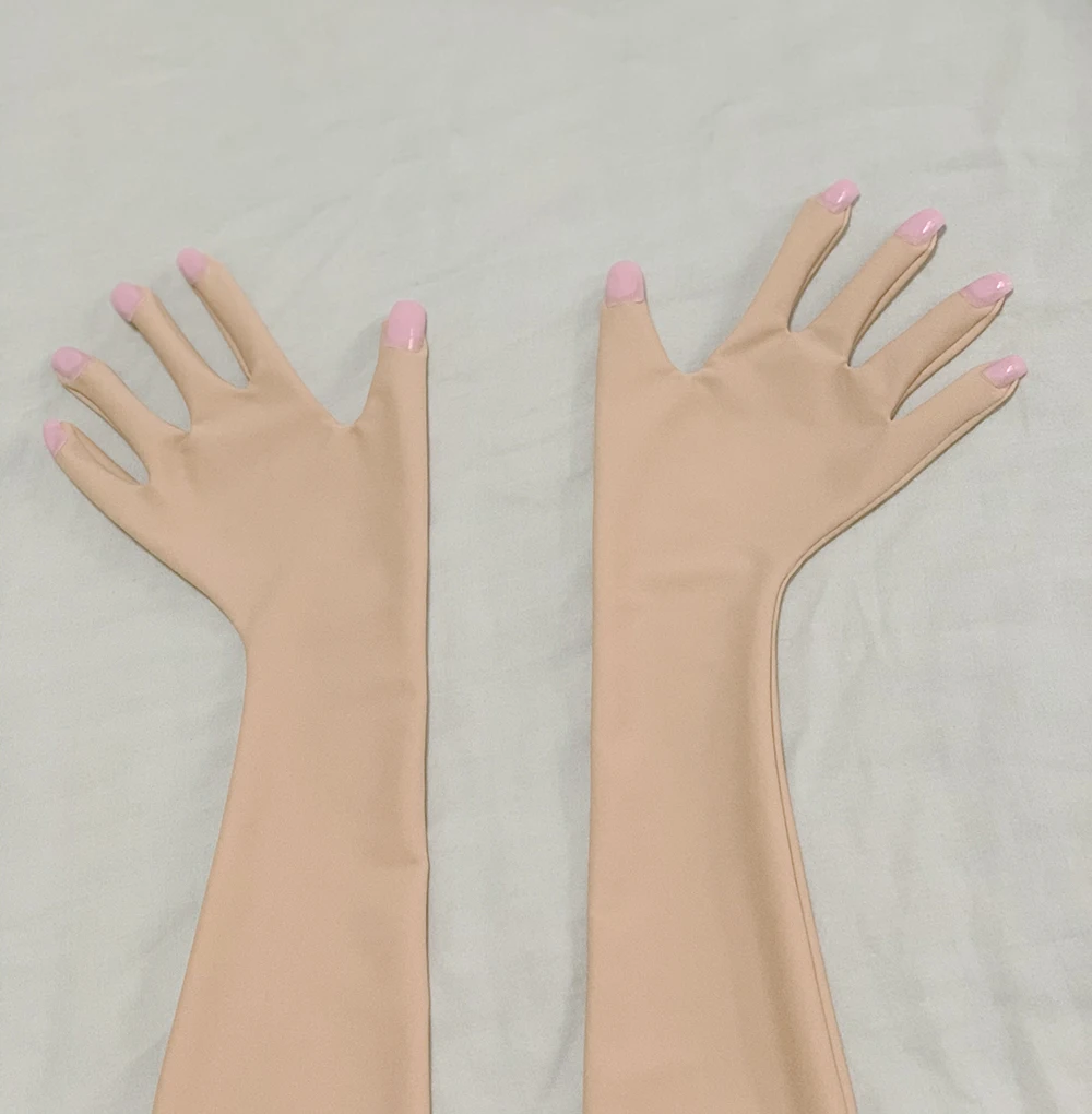 Gants à ongles Zentai en spandex couleur chair rose de luxe pour hommes, jeu de rôle Kigurumi, gants longs à haute élasticité avec costume d'ongles