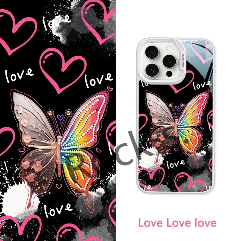 

INS Retro Butterfly Phone Case For Apple iPhone 11 12 13 14 15 Pro Max Plus Jewelry Heart Shockproof Bumper Back Phone Cover