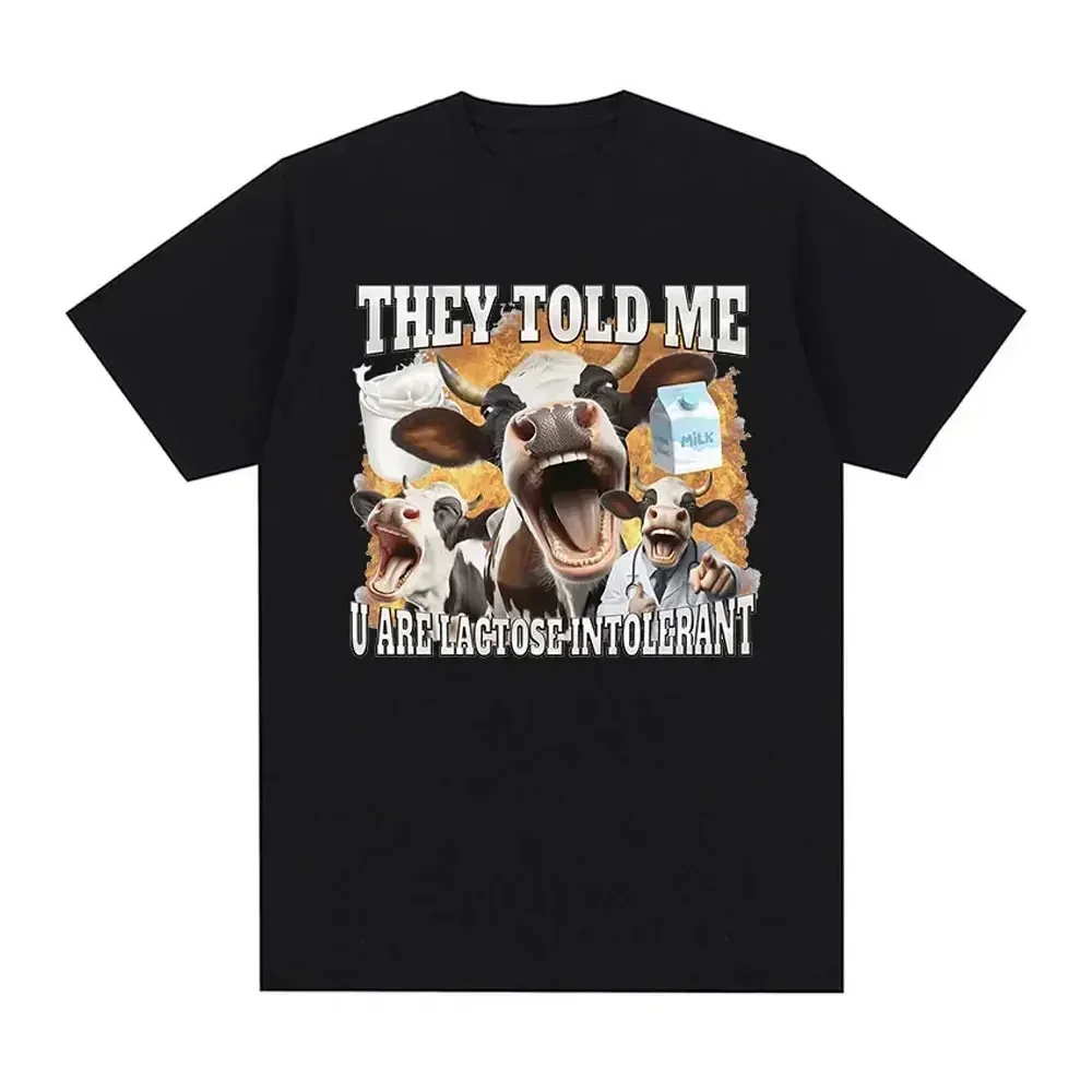 Milk Makes My Tummy Hurt T-shirt Men Fashion Vintage Hip Hop Short Sleeve T-shirts Lactose Tolerant Funny Meme Graphic Tees